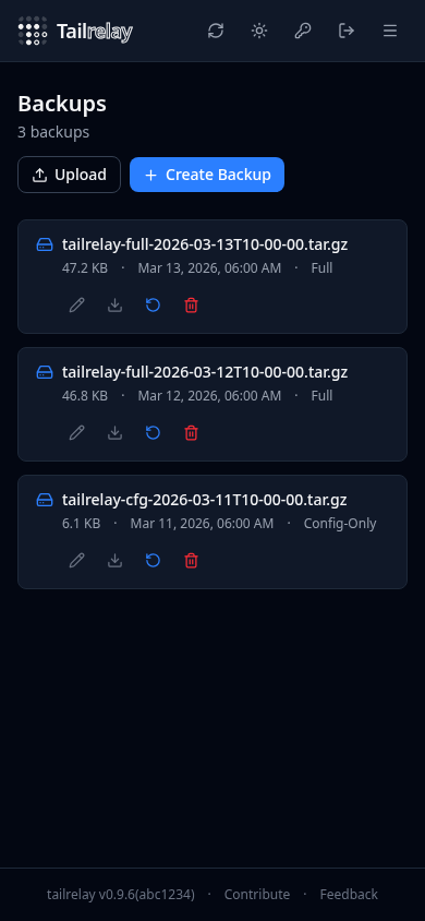 Backups dark mobile