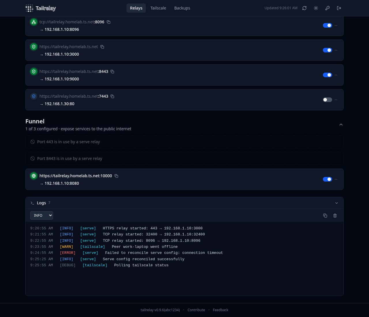 Dashboard with log console expanded